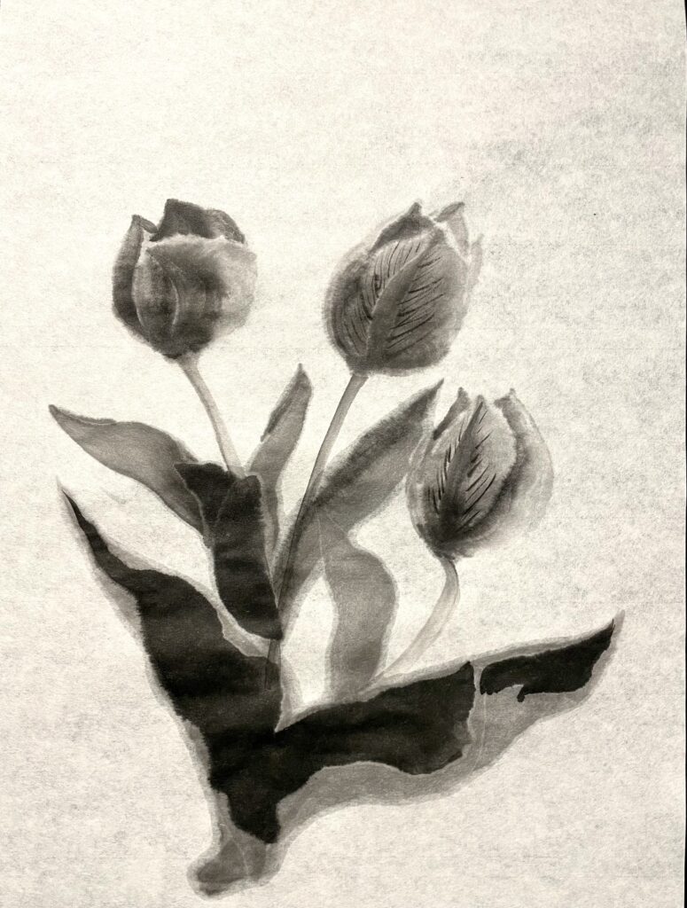 Wall painting Tulip Ink painting 墨絵 (Sumie)
